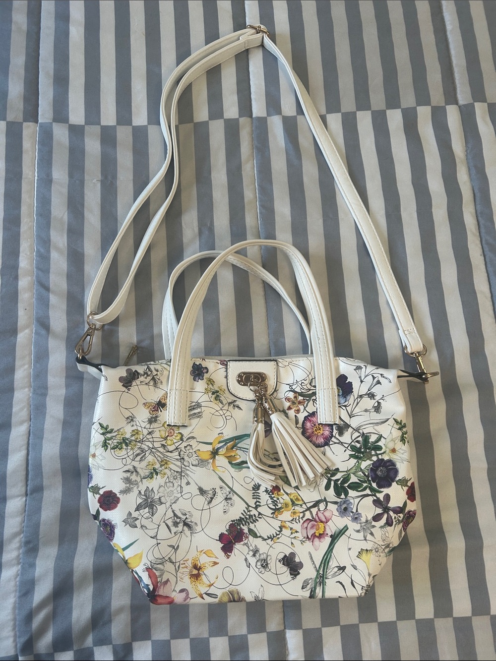 White Floral Convertible Shoulder Bag